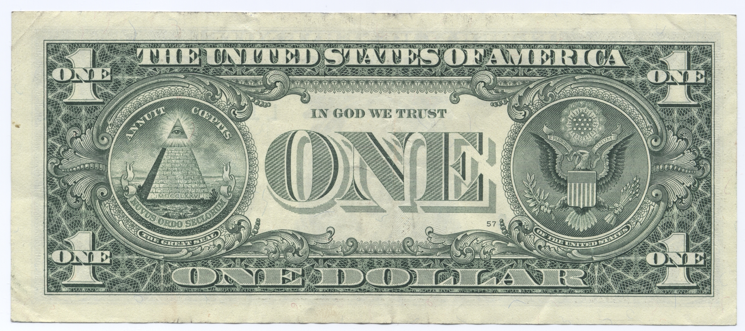 United States one dollar bill: reverse side with the Great Seal