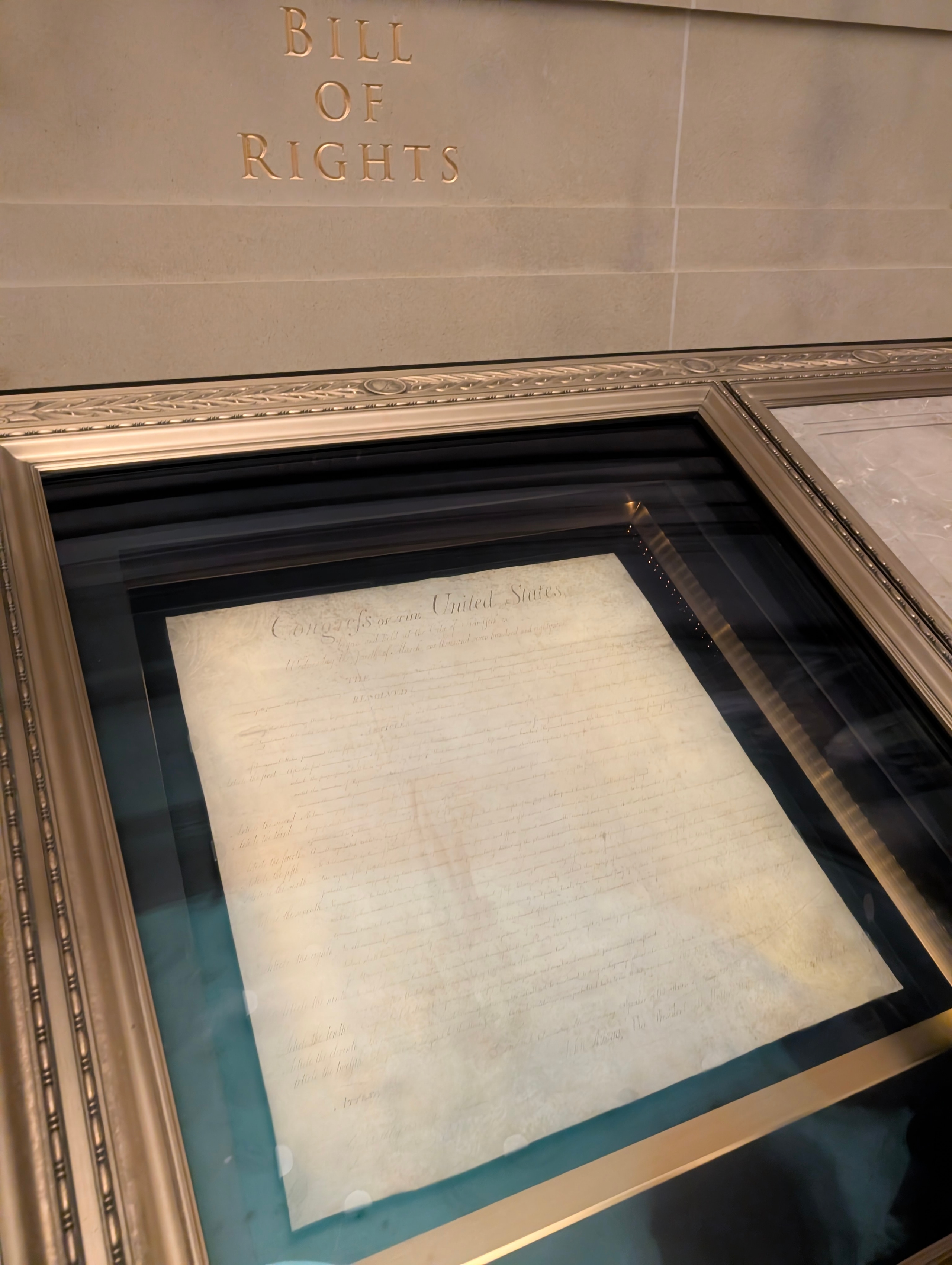 Bill of Rights displayed at the National Archives