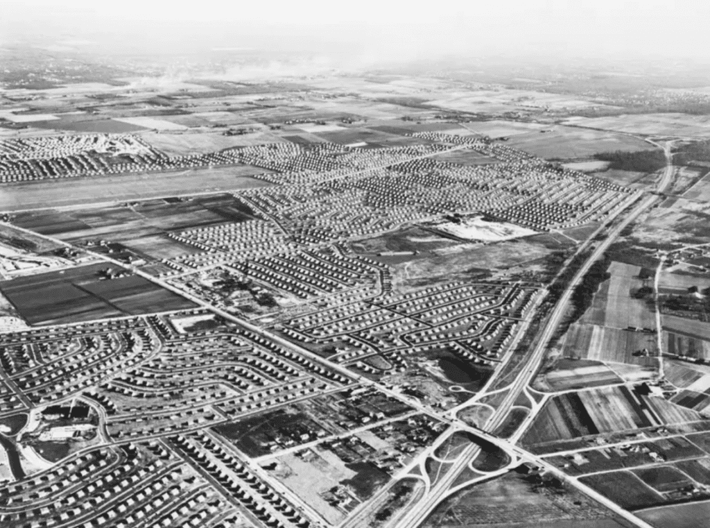 Rows of affordable new suburban homes.