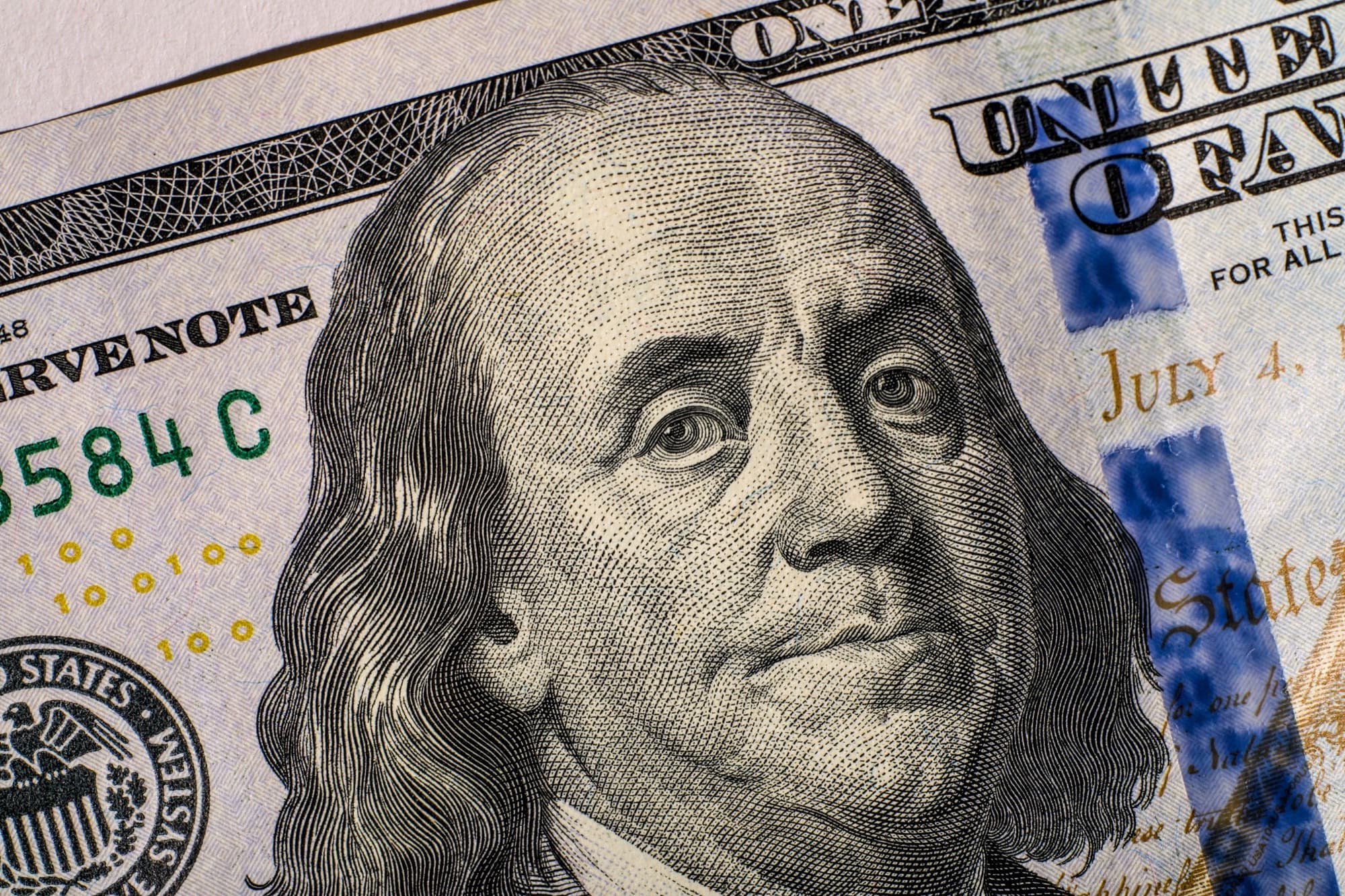 A gallery image from Economy: Close Up Of A One Hundred Dollar Bill