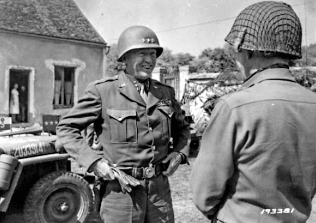 General George S. Patton in the field during the 1944 campaign in Europe