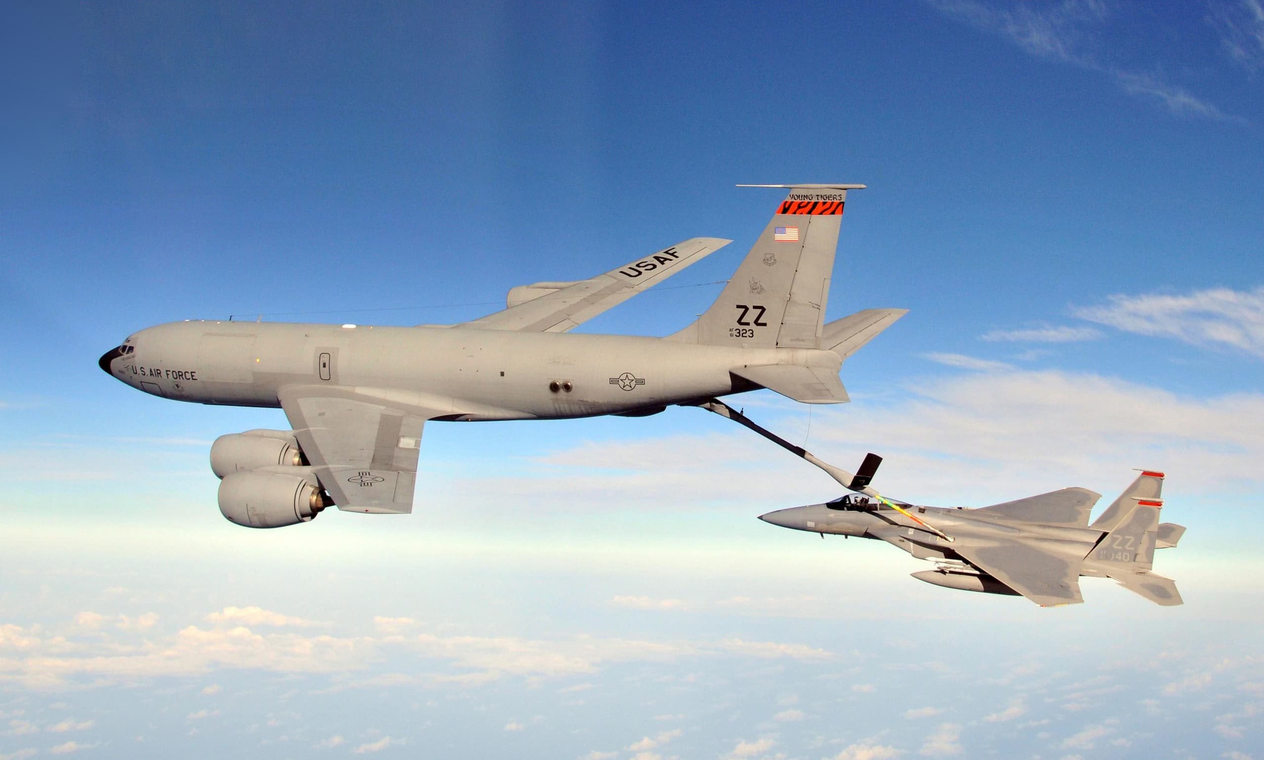 A gallery image from Military: KC 135R Stratotanker Refuels An F 15C Eagle