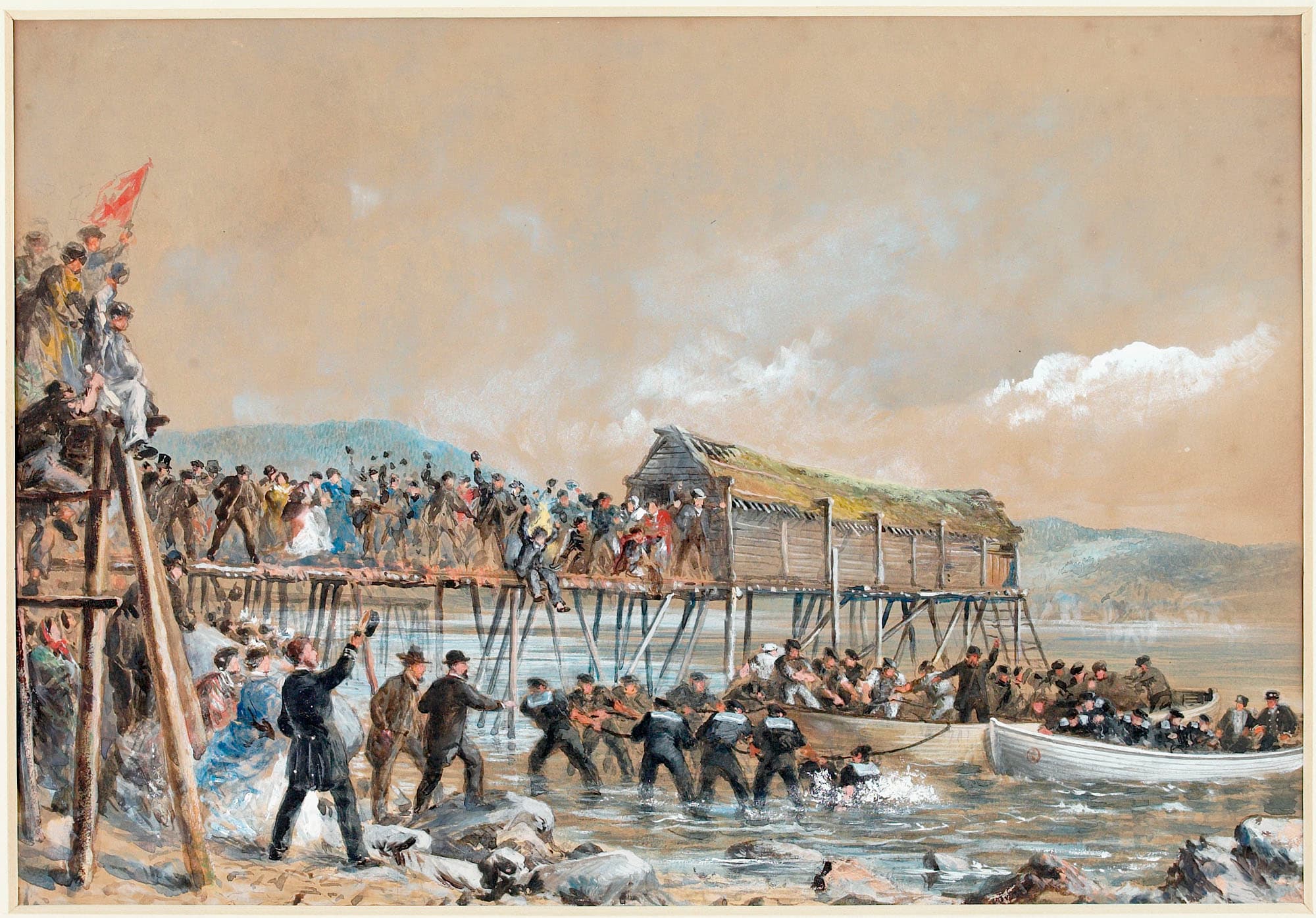 Ships lay the first cable across the Atlantic.
