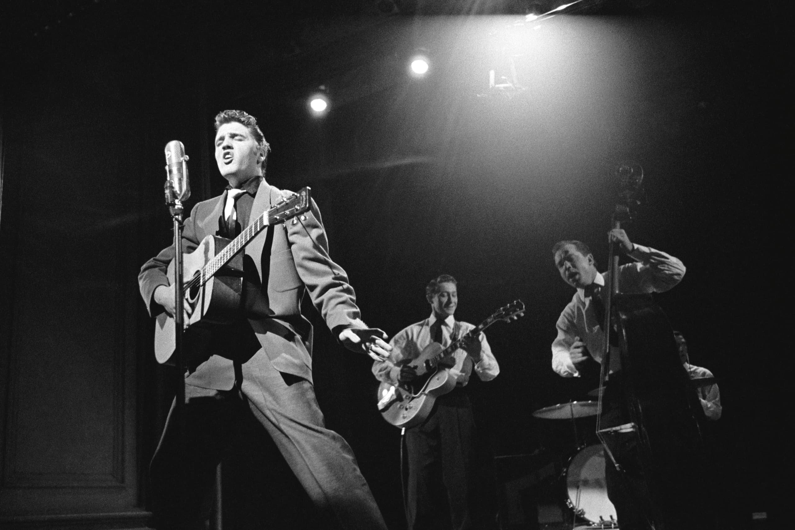 A gallery image from Music: Presley Performing With Scotty Moore And Bill Black In 1956