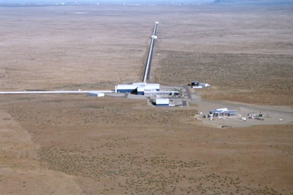 Aerial view of the LIGO Hanford gravitational-wave observatory with its long arm