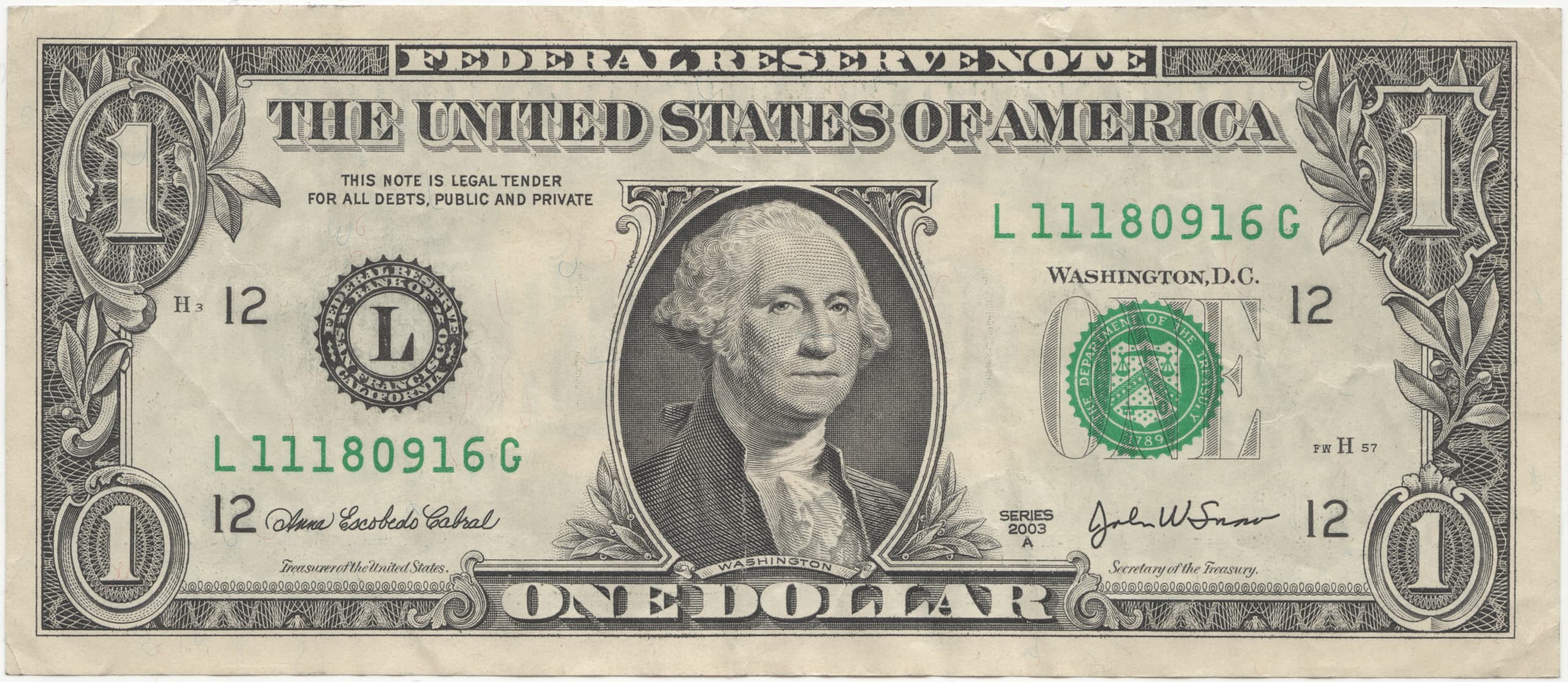 A gallery image from Economy: United States One Dollar Bill, Obverse