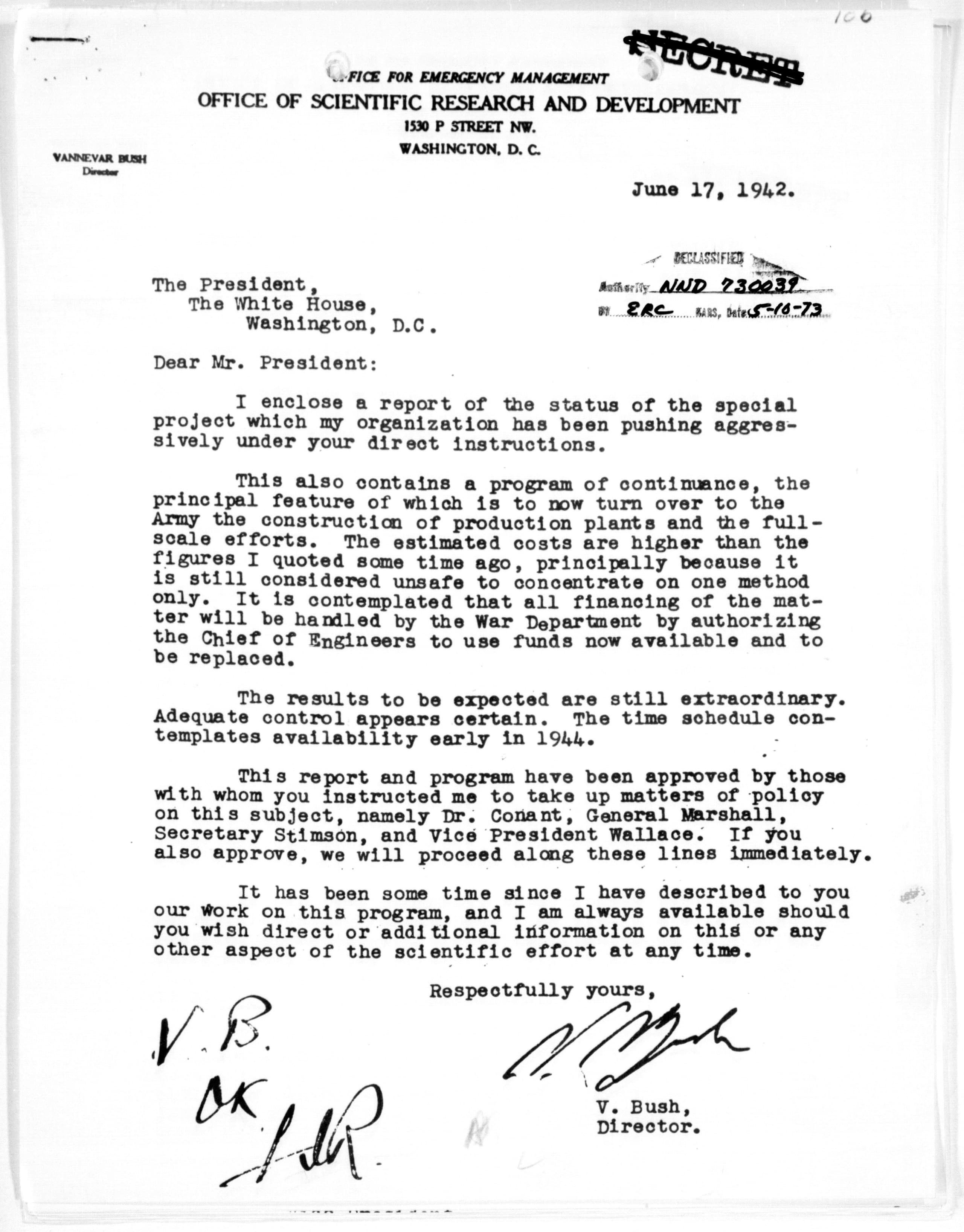 A gallery image from History: Approved By FDR Cover Letter Written By Vannevar Bush