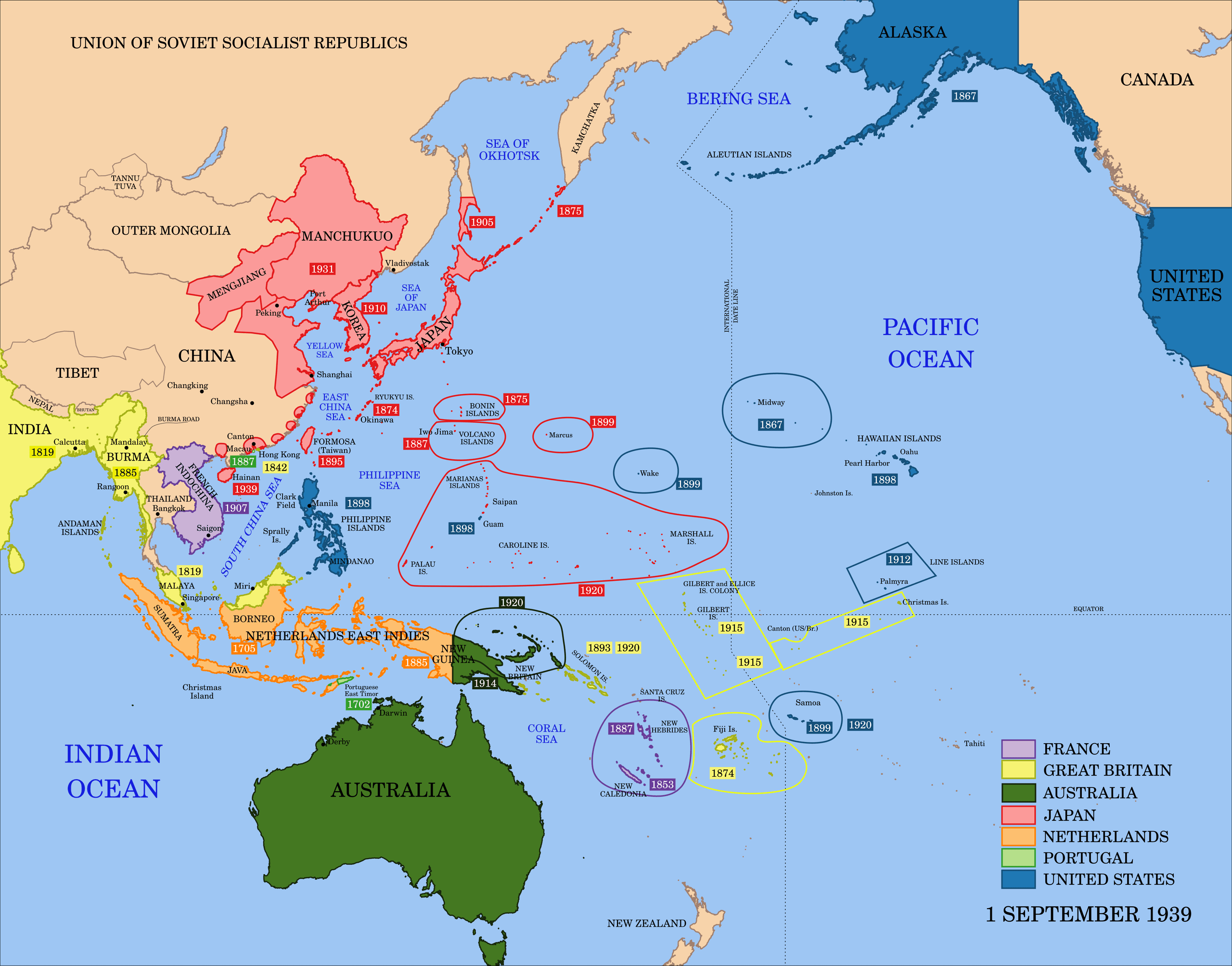 A gallery image from History: Political Map Of The Asia Pacific Region, 1939