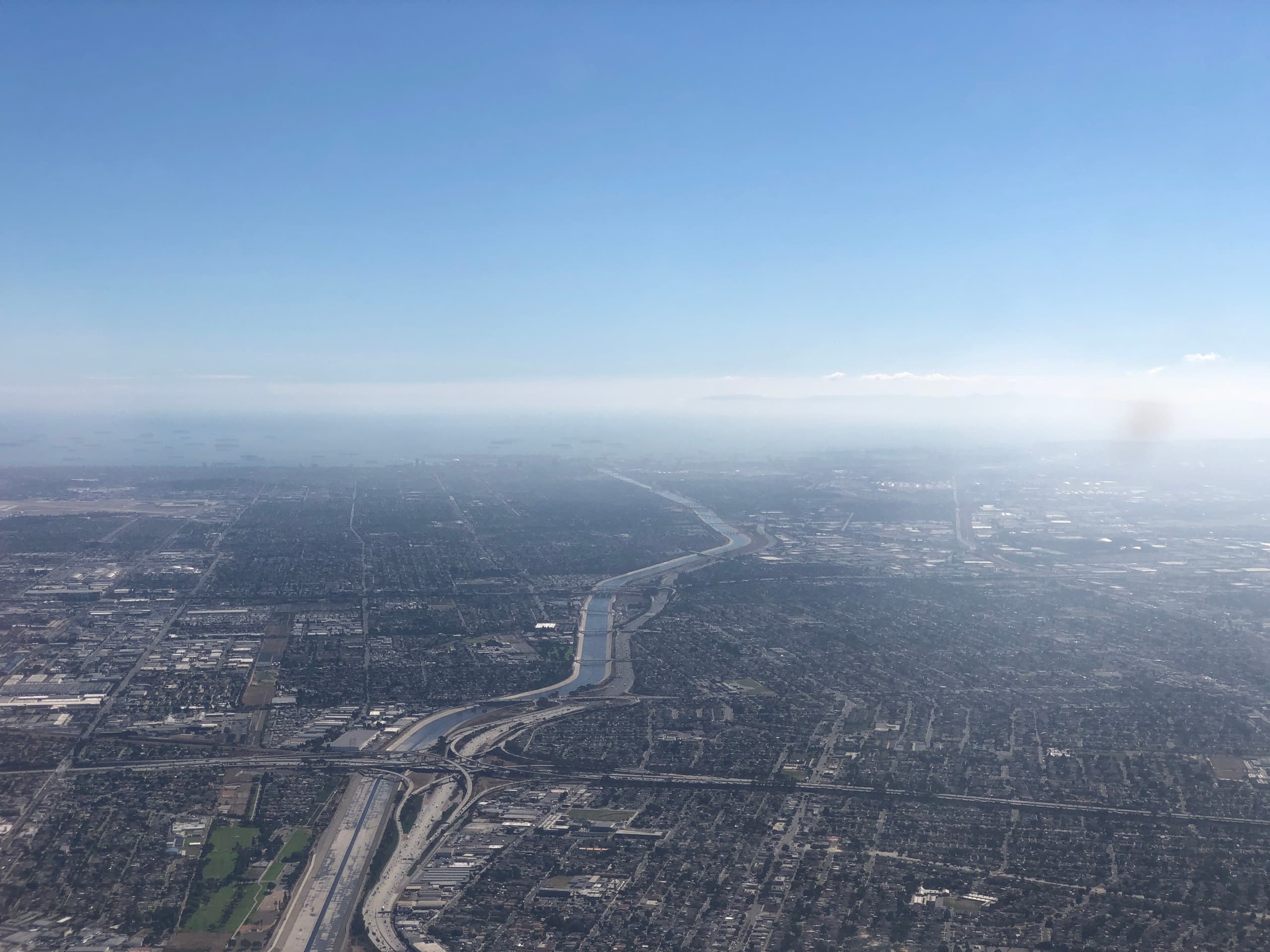 Aerial view of the massive port complex of Long Beach, California