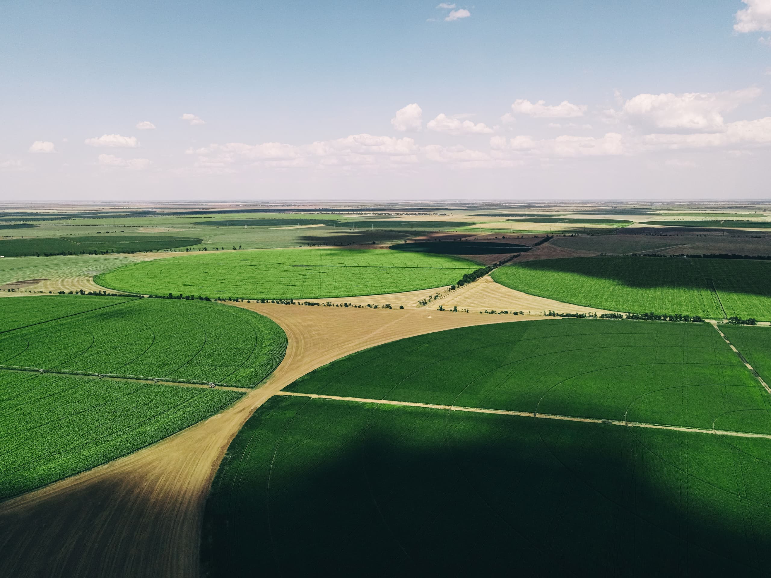 Vibrant green patterns across the Midwest landscape