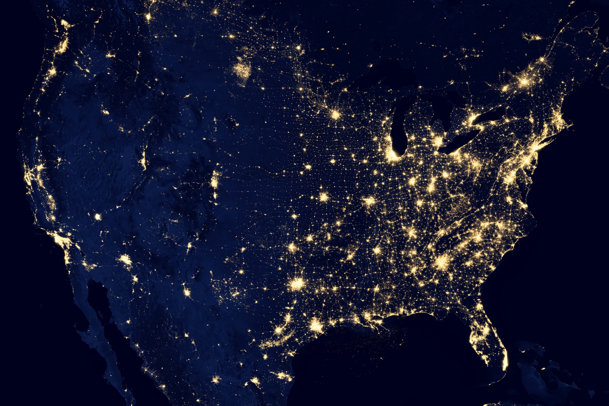 United States at night from space